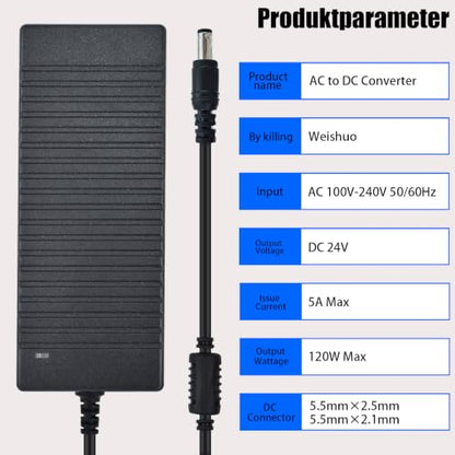24V Power Supply AC to DC Adapter with 5.5x2.5mm DC Plug