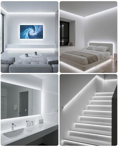 Upgrade LED Light Strip USB C 16.4FT Cold White COB LED Strip Light with IR Remote 6000K Bright White Dimmable Flexible for Mirror Cabinet Living Room Kitchen Ceiling Closet (6000K Cool White / 16.4FT)
