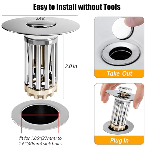 Bathroom Sink Drain Strainer (Chrome Silver)