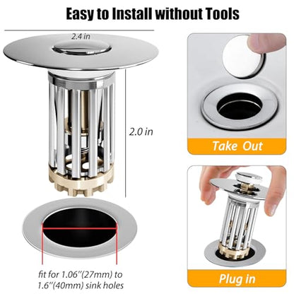 Bathroom Sink Drain Strainer (Chrome Silver)