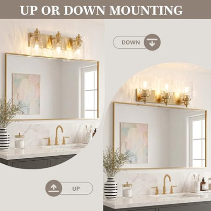 3 Light Bathroom Light Fixtures with Water Ripple Glass (Gold / 3-light)