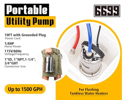 Tankless Water Heater Flushing Kit Includes Stainless Steel Pump with Two Adapters & Cleaner & 3 Gallons Pail with Bucket Lid Opener & Two 1