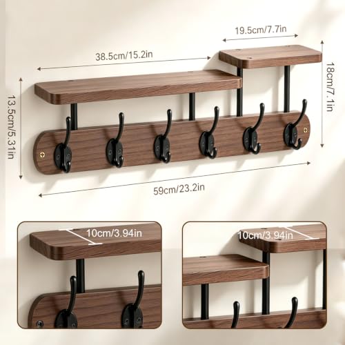 Coat Rack Wall Mount 23" Coat Rack Wall Mount with Shelf for Entryway