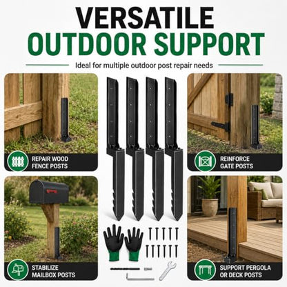 Upgraded Heavy Duty Fence Post Repair Kit Thickened Steel Anchor Stakes