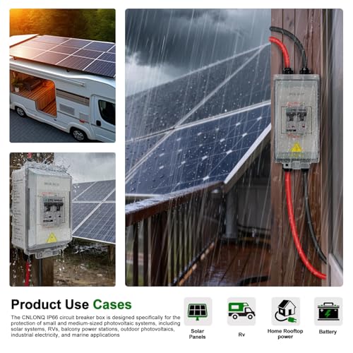 CNLONQ Solar Panel Disconnect Switch 20A~63A 1000V DC PV Circuit Breaker IP66 Waterproof with PV Connector and Install Hook for Outdoor Home Solar Panel Systems