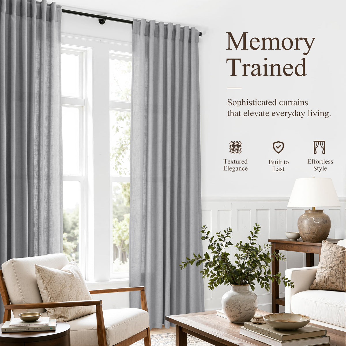 Grey Linen Curtains 108 Inches Long Drape for Living Room 2 Panels (Grey / 52"W x 108"L (Pack of 2))