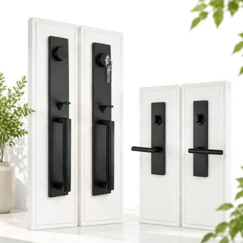 Matte Black Front Door Handle Set with Deadbolt