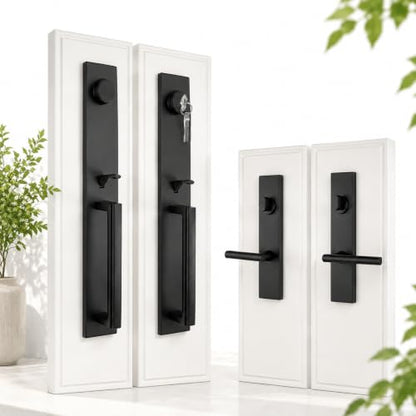 Matte Black Front Door Handle Set with Deadbolt