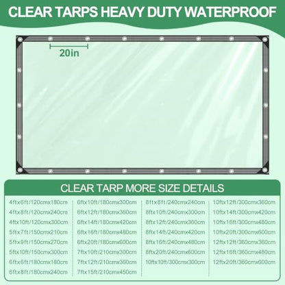 Clear Tarp 6x20ft Heavy Duty Waterproof Clear Tarps 14Mil Thickened PVC (Clear Tarp / 6x20ft)