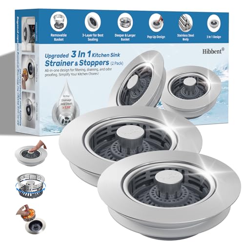 2 Pack 3 in 1 Kitchen Sink Drain Strainer (Brushed Stainless Steel)