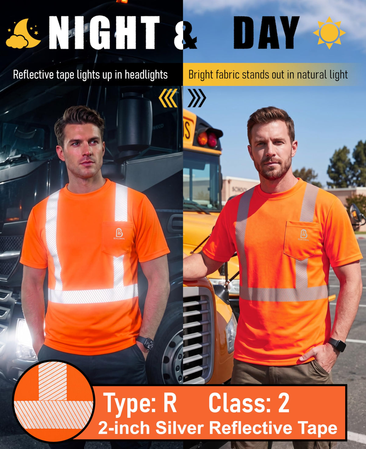 Non FR Men's High Visibility Shirts Reflective ANSI 107 Class 2 (XX-Large / Orange-short Sleeve Class 2)