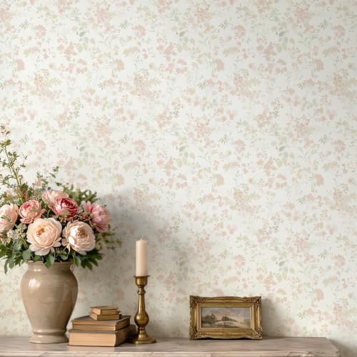 Peel and Stick Wallpaper Pink Floral Contact Paper 17.3 x 78.7in (17.3" x 78.7" / Pink and White)