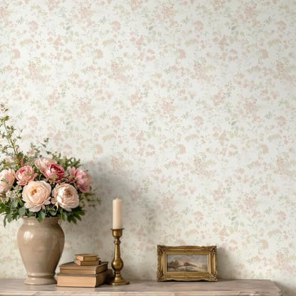 Peel and Stick Wallpaper Pink Floral Contact Paper 17.3 x 78.7in (17.3" x 78.7" / Pink and White)