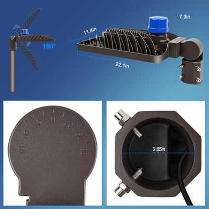 350W LED Parking Lot Light Outdoor Adjustable Pole Mount LED Commercial Street Light Photocell Super Bright Waterproof Area Security Lighting 52500lm 3 Pack for Sport Farm Warehouse Barn (350W-1 Pack-Pole Mount)