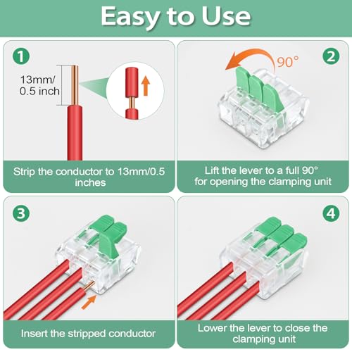 30PCS Lever Wire Connectors 3 Port Electrical Connectors Lever Nuts (3 Ports)