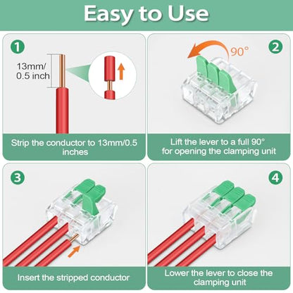 30PCS Lever Wire Connectors 3 Port Electrical Connectors Lever Nuts (3 Ports)