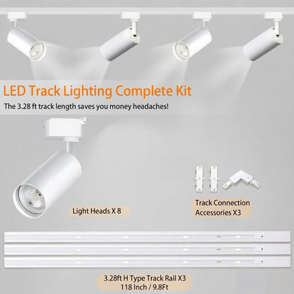 Plug in H Type LED Track Lighting Kits Dimmable Adjustable Angle Heads (Lights Kit)