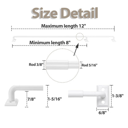French Door Curtain Rod 2 Pack 8 to 12 Inch (White / 8-12"(2 Pack))