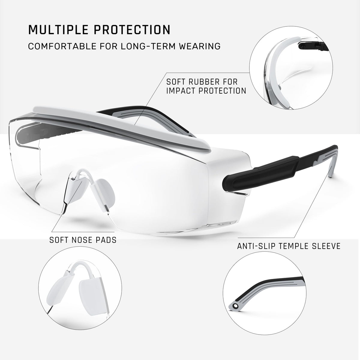 Anti fog Safety Glasses Over Glasses (White&black)