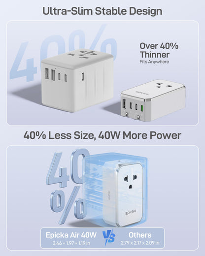 Air 40W Universal Travel Adapter PD&QC with 1AC (White)