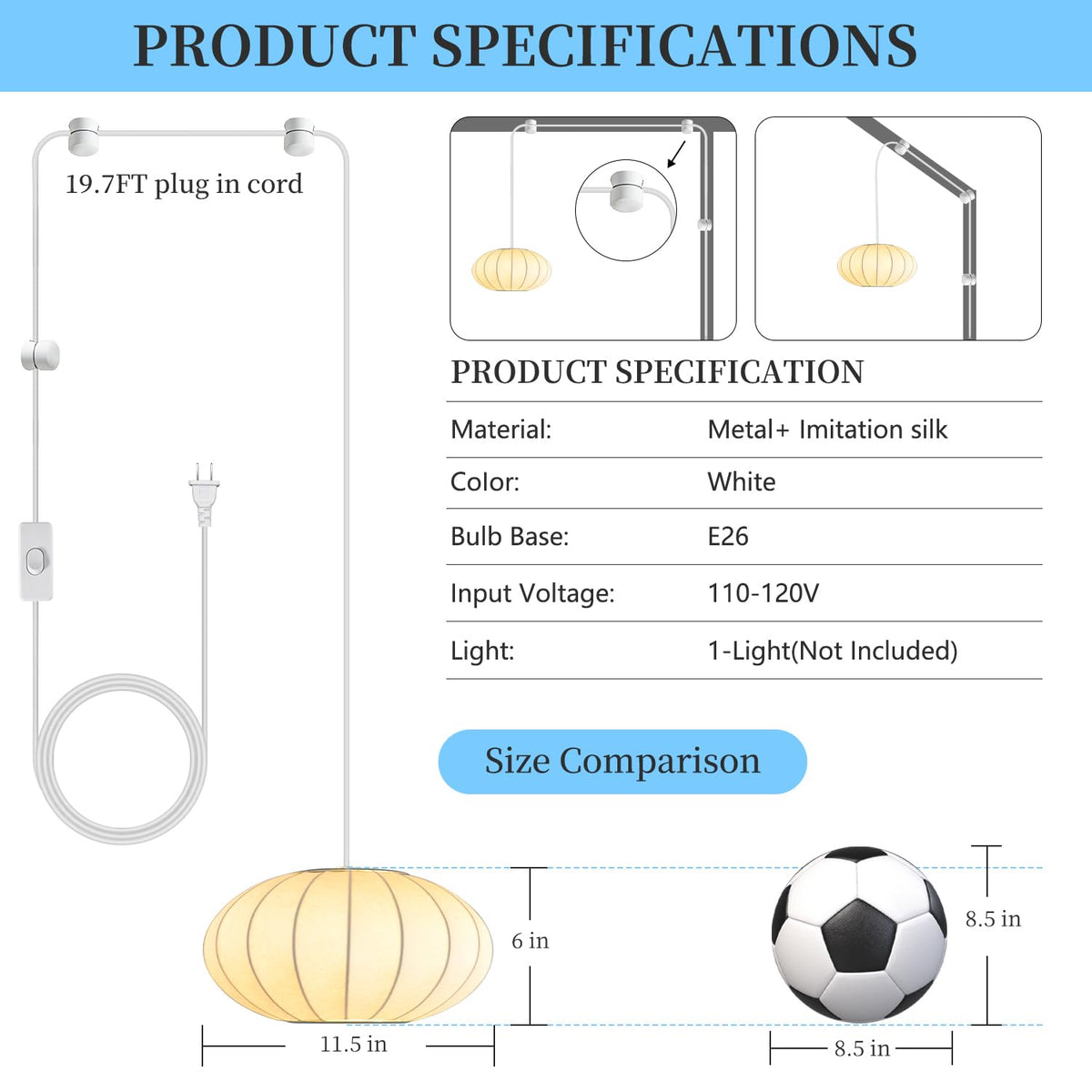 11.5in Plug in Lantern Pendant Light (11.5in)