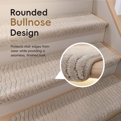 Rounded Bullnose Carpet Stair Treads (Linen Beige / 9.5" x 30" x 1.5")