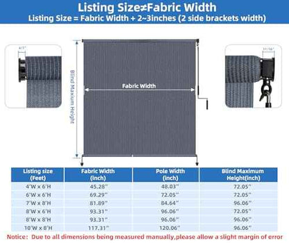 Outdoor Roller Shades for Patio 6ft Wide (Blue Gray / 72"W x 72"H)