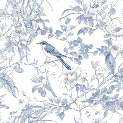 Floral Peel and Stick Wallpaper Blue Floral Bird Contact Paper