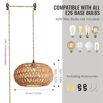 Hanging Lamp 12 inch Boho Plug in Pendant Light