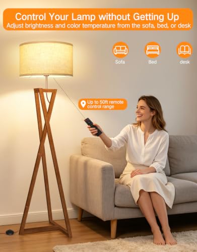 62" Wood Tripod Floor Lamp with Shelves