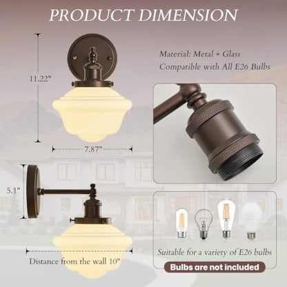 Milk Glass Wall Sconces Hardwired Wall Lamp Bathroom Vanity Light Bedroom Wall Sconces