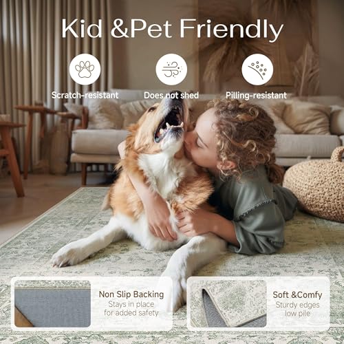 Green 8x10 Area Rug Washable for Living Room (Y|green / 8' x 10' (Rectangular))