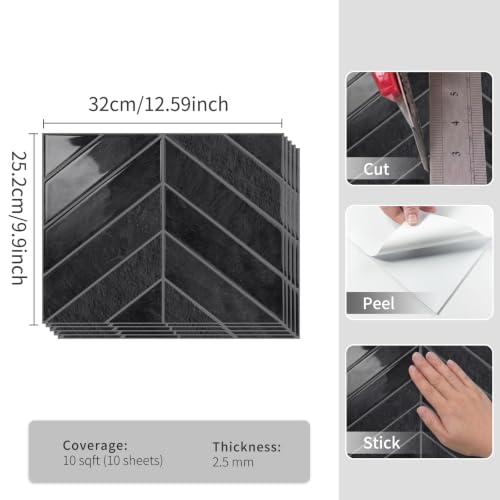 10 Sheets Thicker Herringbone Peel and Stick Backsplash