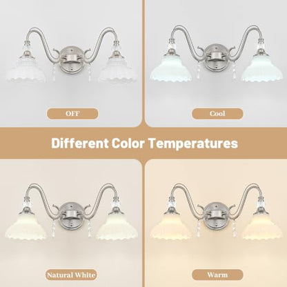 Brushed Nickel Bathroom Vanity Light (Nickel and White / 2-Light)
