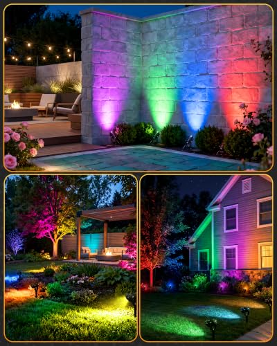RGBW Spot Lights Outdoor 12W Color Changing Landscape Lighting Remote Control 120V RGBW Landscape Lights Waterproof LED Outdoor Spotlights for Yard Garden Patio Lawn Decorative