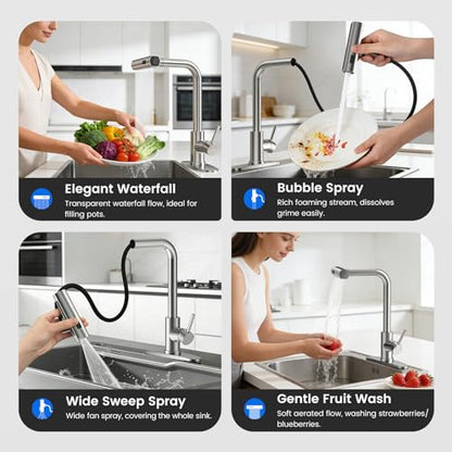 4 Mode Kitchen Faucet with Pull Down Sprayer