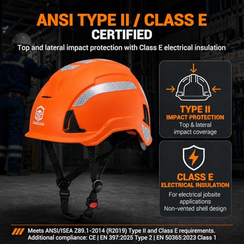W-6000-C Hard Hat with Chin Strap, Type II Class E 20,000V (ANSI/ISEA Z89.1-2014 R2019), Non-Vented Safety Helmet-Style Fit with EPS Liner, for OSHA Worksites