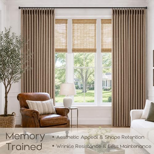 Rust Brown Linen Pleated Semi Sheer Curtains 84 Inches Long 2 Panels Set (Rust Brown / 40"W x 84"L (Pack of 2))