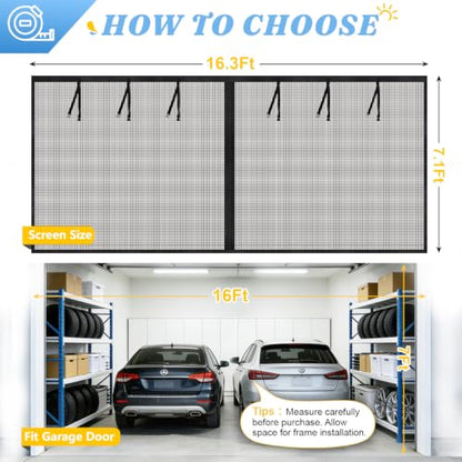 18x8Ft Garage Door Screen 2 Car Magnetic Garage Screen Door Retractable (Fit 18*8 FT Garage Door)