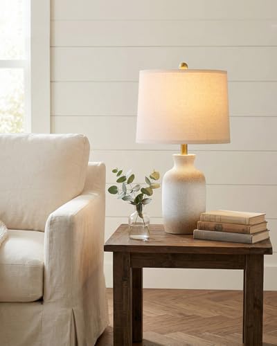 24'' Farmhouse Ceramic Table Lamp with Natural Textured Finish (White and Antique)