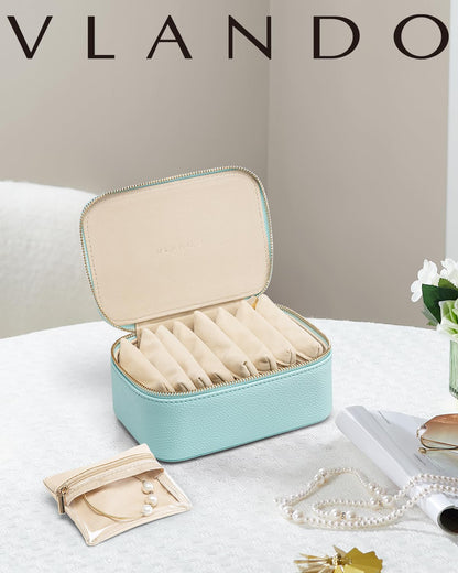 Jewelry Travel Case with 8 Clear Velvet Zipper Pouches (C.8 PCS Lake Blue)