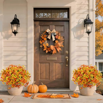 24 Pcs Artificial Mums for Outdoors Planters Fake Flowers Fall Decor (Orange Yellow / 24 PCS)