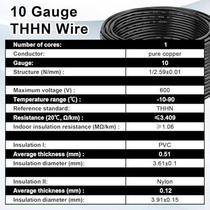 THHN Wire 10 Gauge 15FT (10 Gauge 15FT / Black)