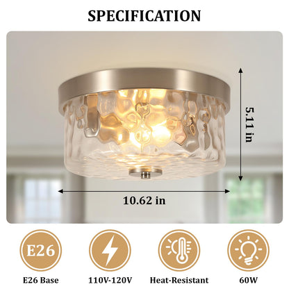 Brushed Nickel Flush Mount Ceiling Light (Brushed Nickel Water Ripple Glass)