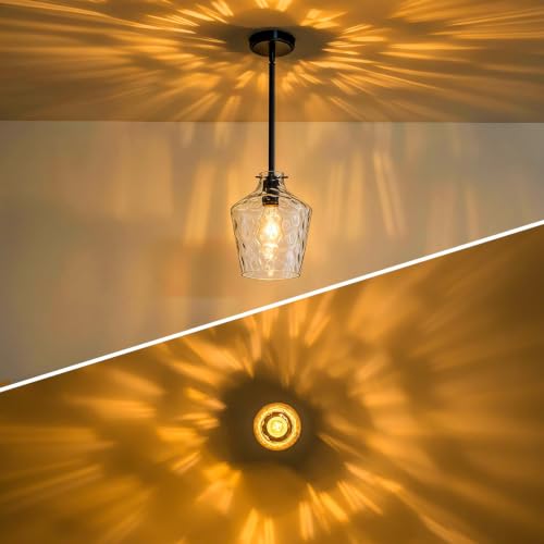 Modern Hammered Glass Pendant Lighting for Kitchen Island (Black-Rods / 7.75")