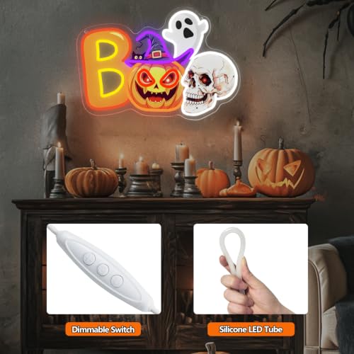 Halloween Neon Sign Dimmable UV Printed Boo Spooky Pumpkin Ghost Neon Light