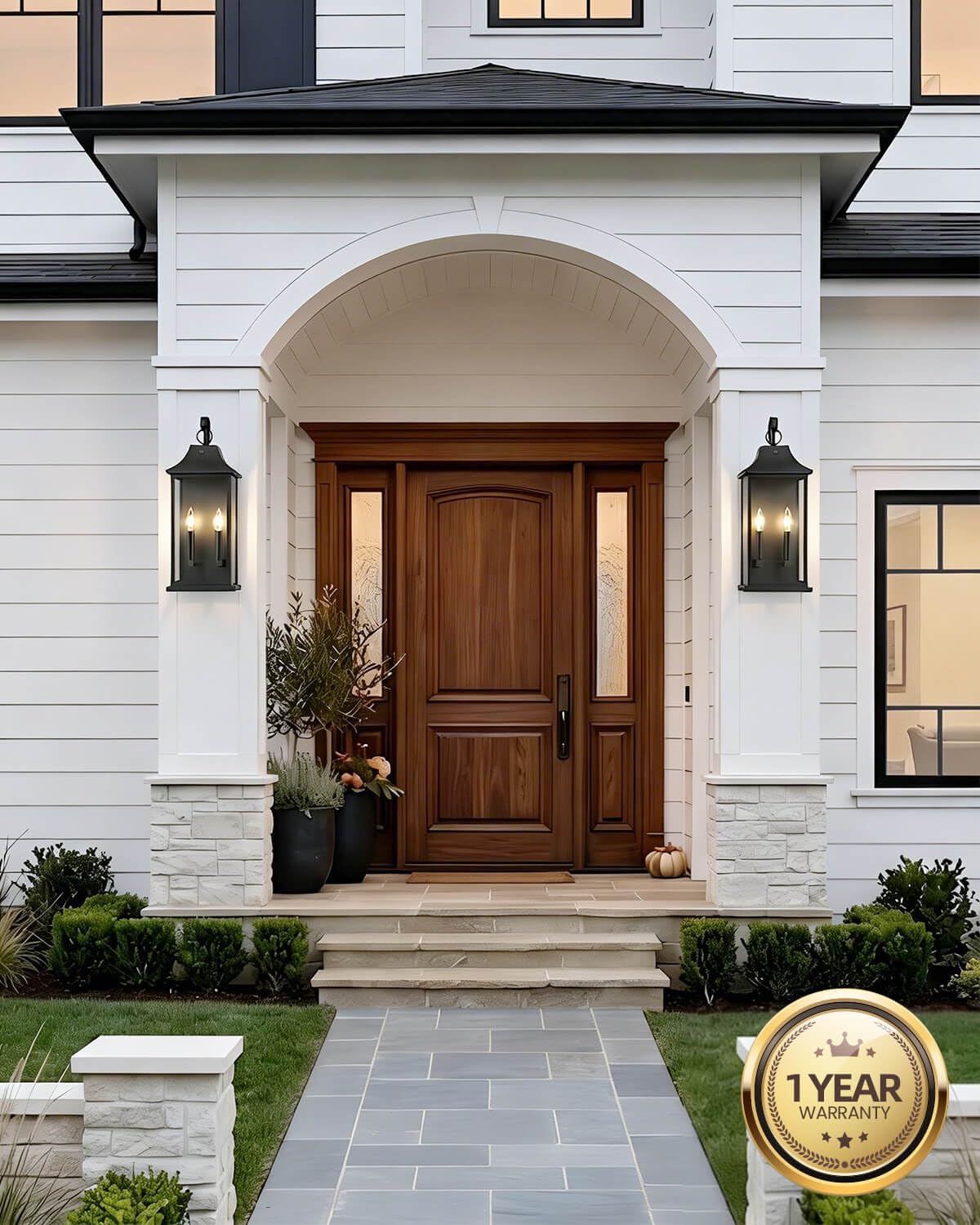 22" Large Outdoor Lantern Lights Dusk to Dawn 2 Pack (Black / 22 Inch)