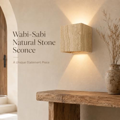Natural Travertine Wall Sconce Half Moon Hardwired Stone Lights