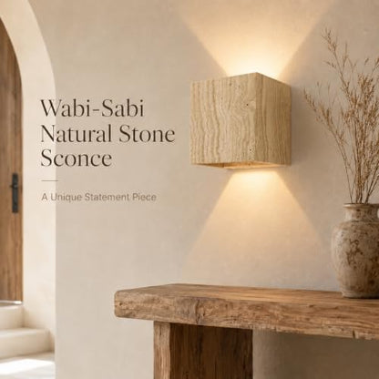 Natural Travertine Wall Sconce Half Moon Hardwired Stone Lights