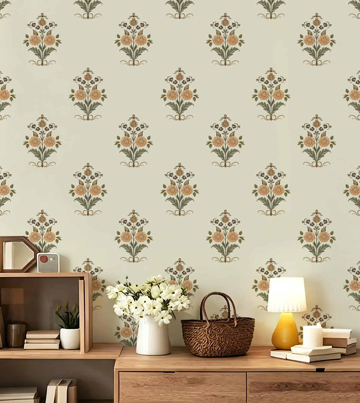 Vintage Floral Wallpaper Cottage Peel and Stick Wallpaper Retro Yellow Flower Contact Paper for Cabinets Drawers Farmhouse Removable Self (Beige and Yellow / 17.3" x 196.8")